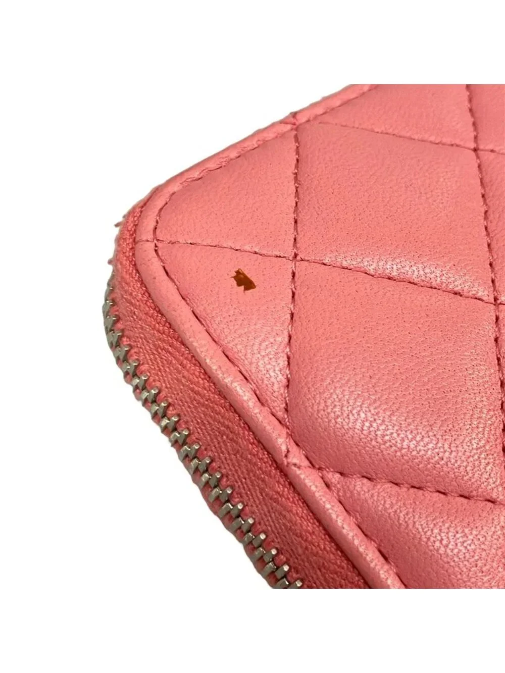 Chanel Wallet Quilted Pink Zip Around CC Logo Silver Lambskin
